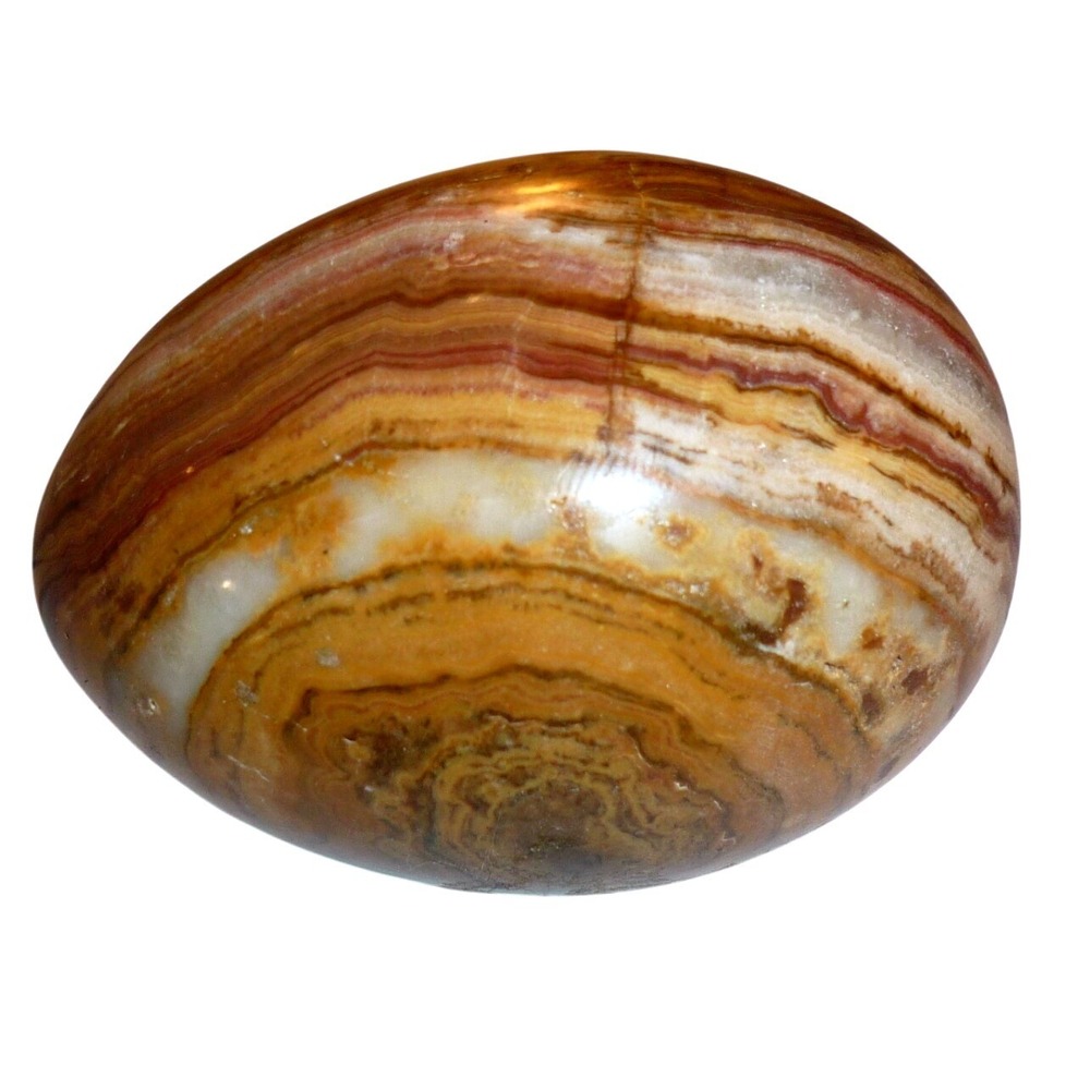 Vintage Banded Onyx Marble Egg Polished Stone Paperweight Brown Cream 2.75 Inch
